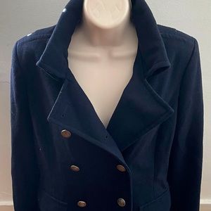 Levi’s navy blue wool blend double breasted lined pockets pea coat, size M
